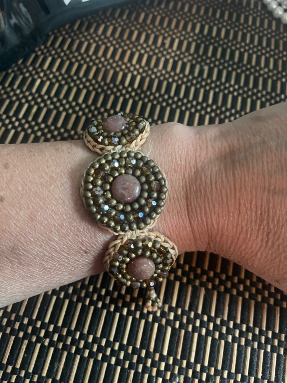 Handmade Beaded Brown and Gold Bracelet